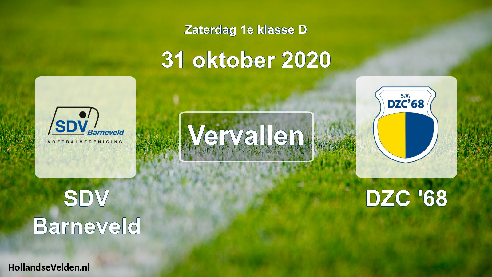 Geplande wedstrijd: SDV Barneveld - DZC '68 (31 oktober 2020)