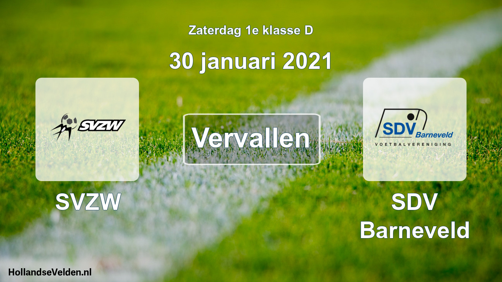 Geplande wedstrijd: SVZW - SDV Barneveld (30 januari 2021)