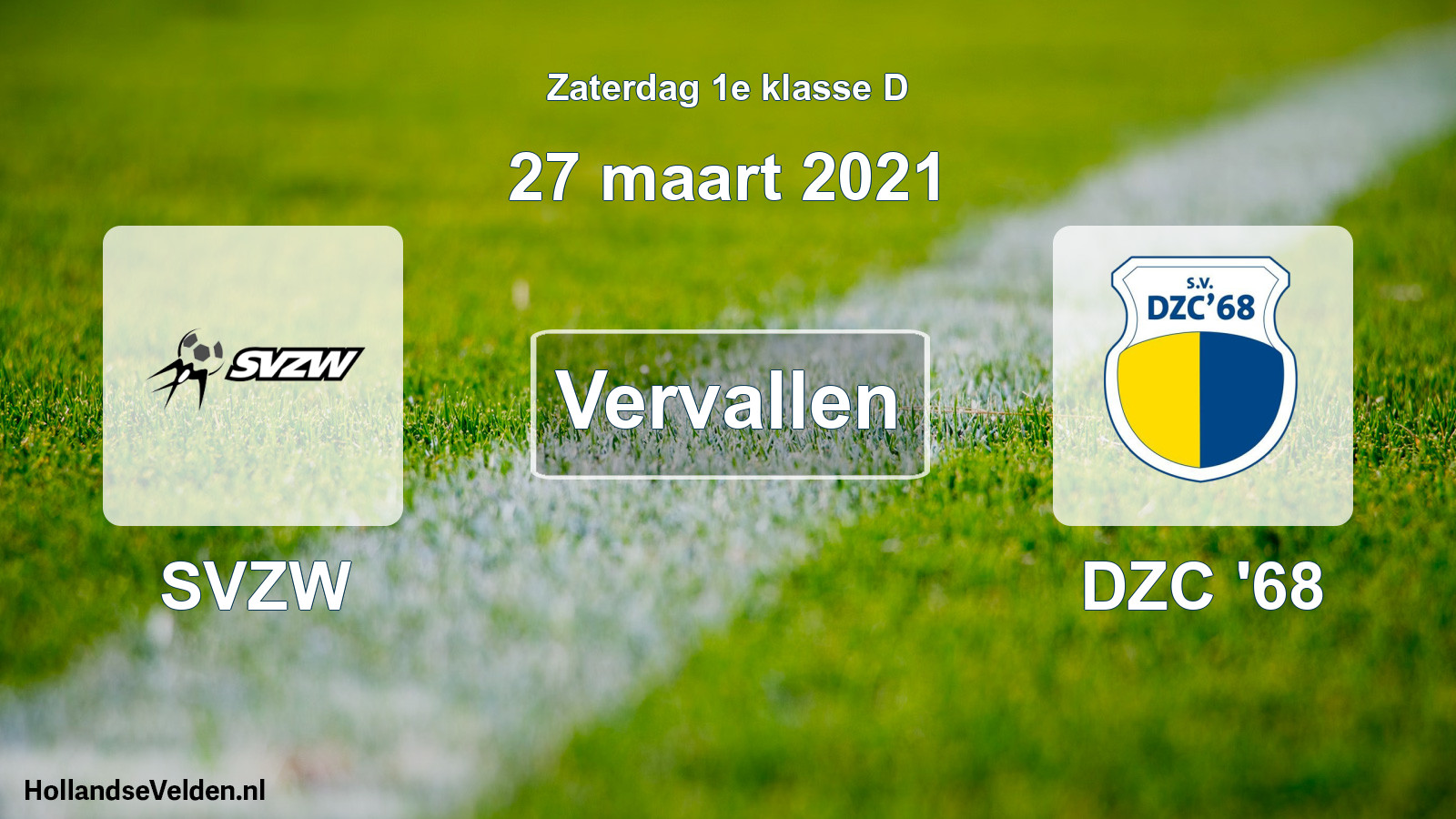Geplande wedstrijd: SVZW - DZC '68 (27 maart 2021)