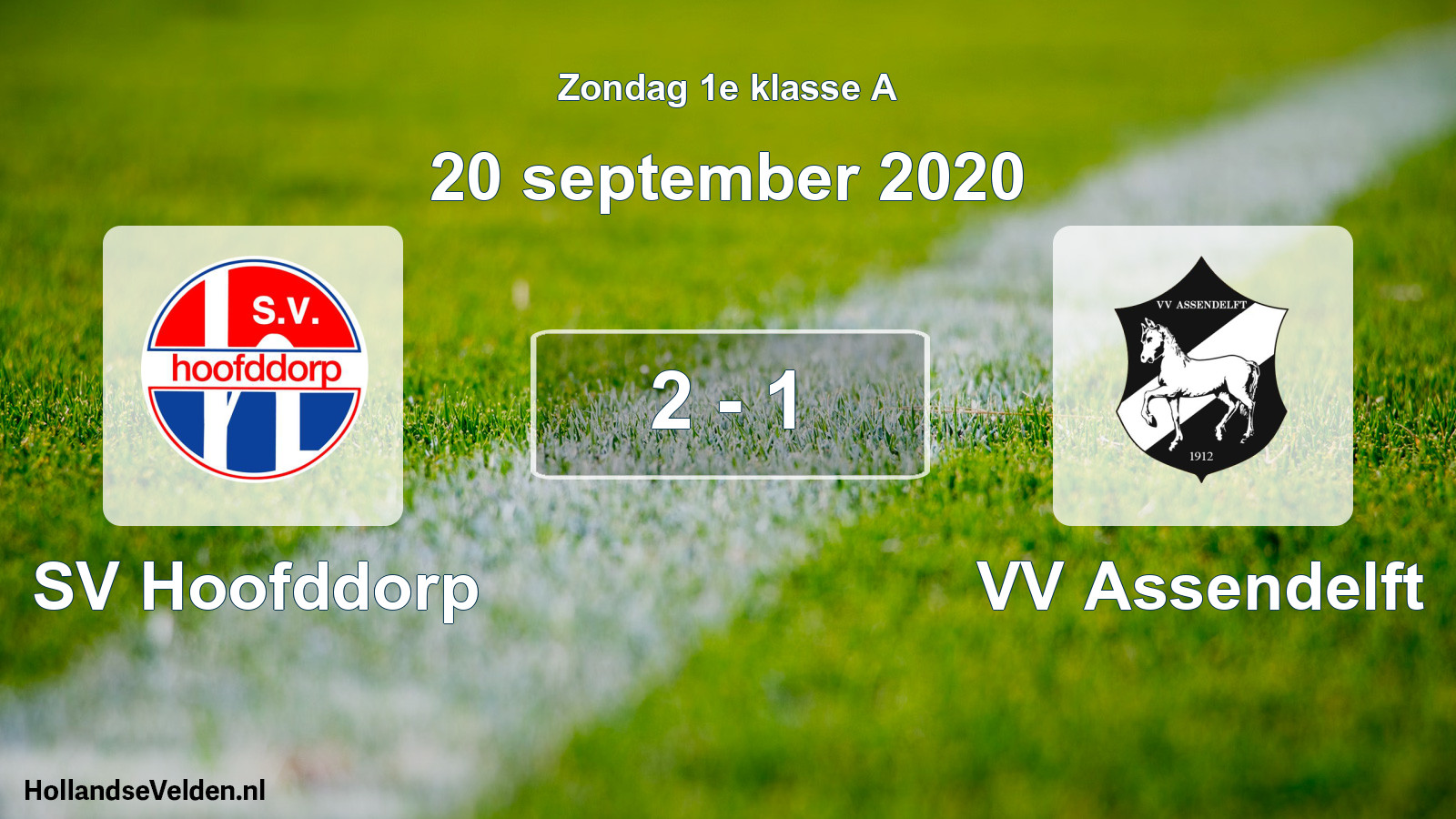 Gespeelde wedstrijd: SV Hoofddorp - VV Assendelft 2 - 1 (20 september 2020)