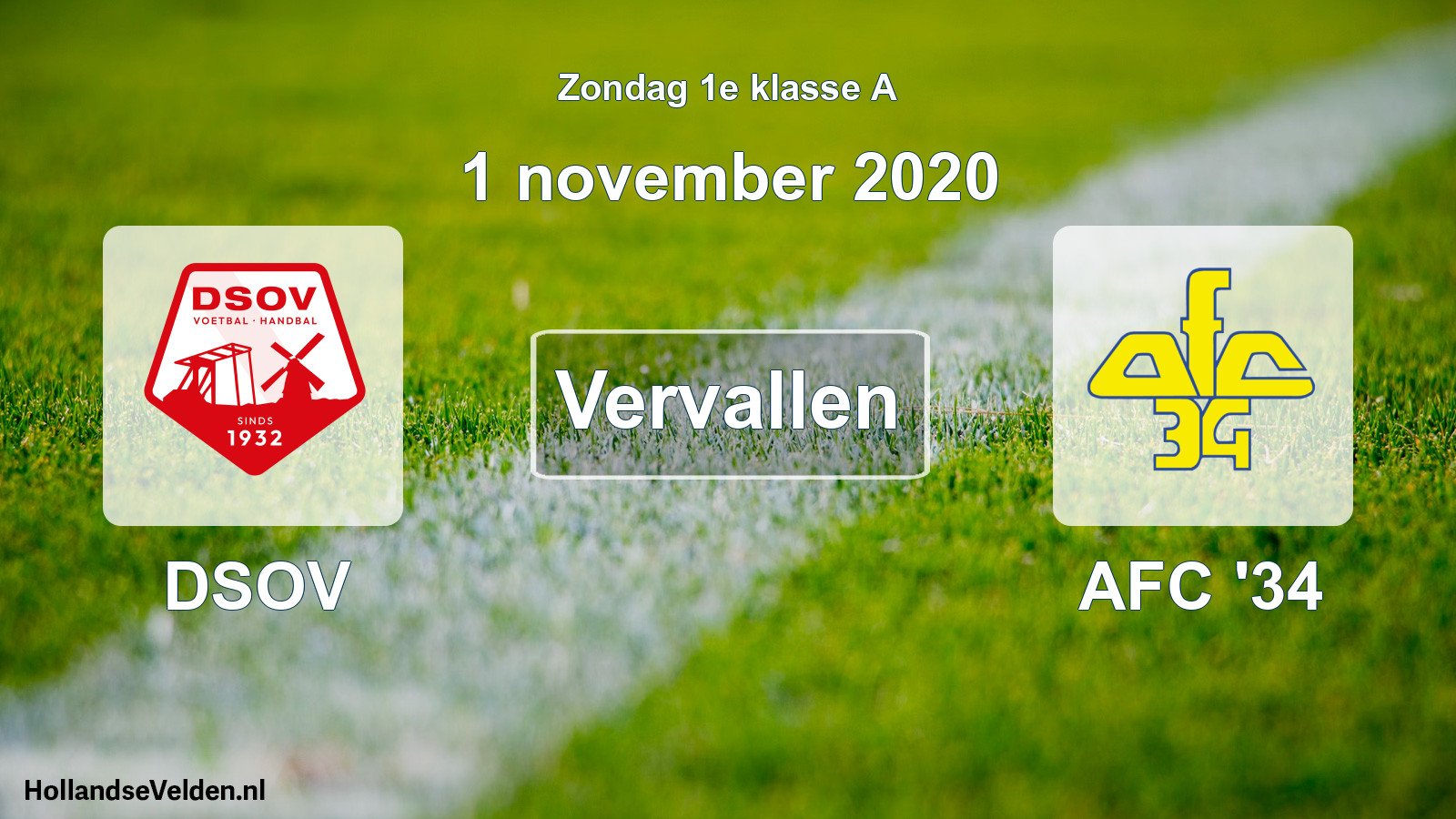 Geplande wedstrijd: DSOV - AFC '34 (1 november 2020)