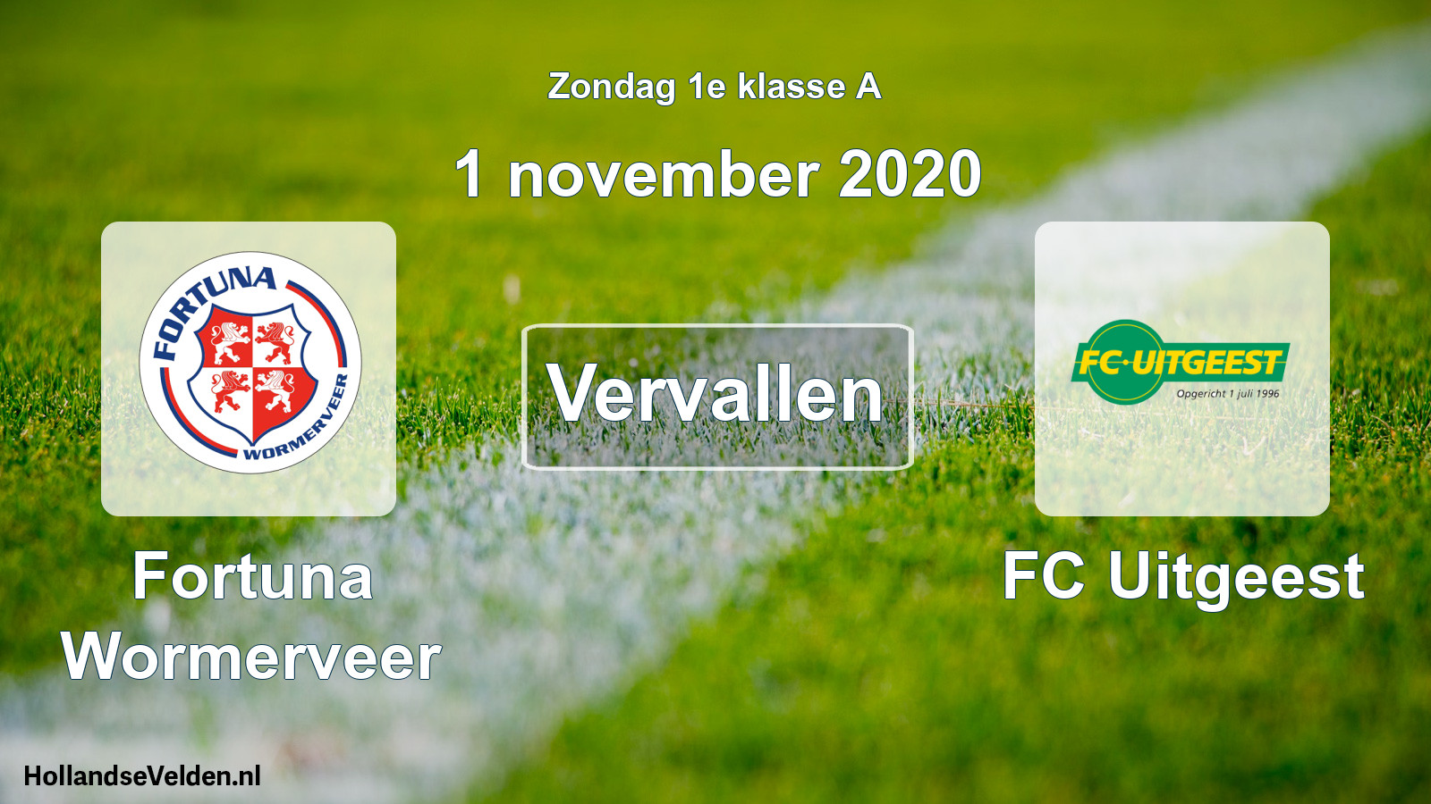 Geplande wedstrijd: Fortuna Wormerveer - FC Uitgeest (1 november 2020)