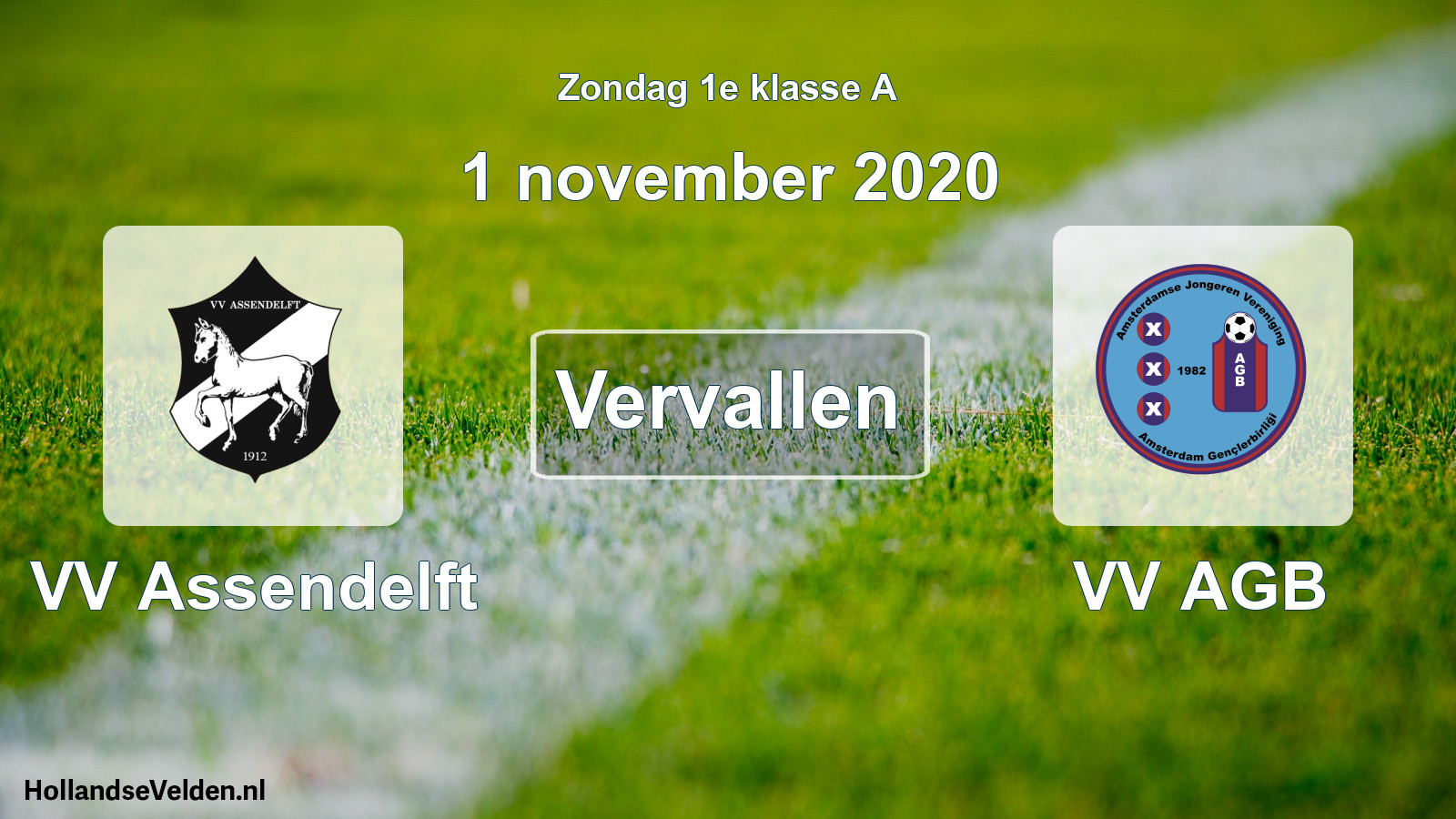 Geplande wedstrijd: VV Assendelft - VV AGB (1 november 2020)