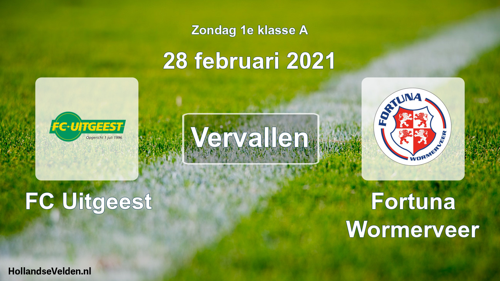 Geplande wedstrijd: FC Uitgeest - Fortuna Wormerveer (28 februari 2021)