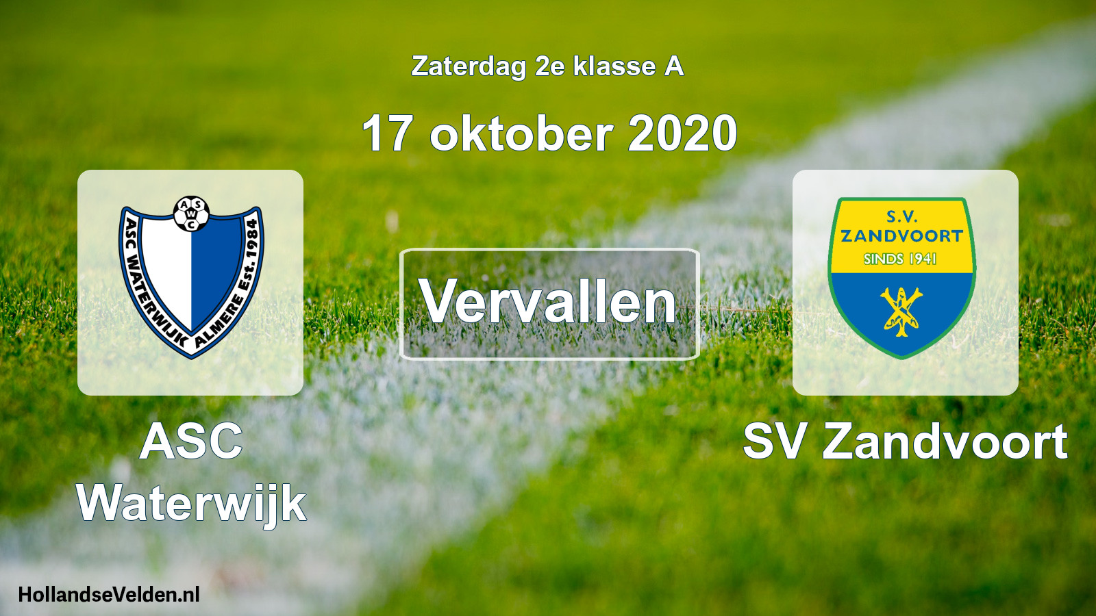Geplande wedstrijd: ASC Waterwijk - SV Zandvoort (17 oktober 2020)