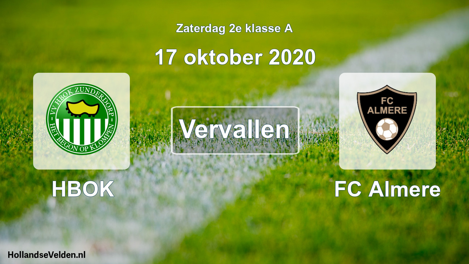 Geplande wedstrijd: HBOK - FC Almere (17 oktober 2020)