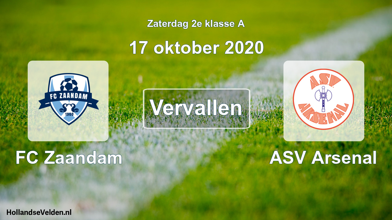 Geplande wedstrijd: FC Zaandam - ASV Arsenal (17 oktober 2020)