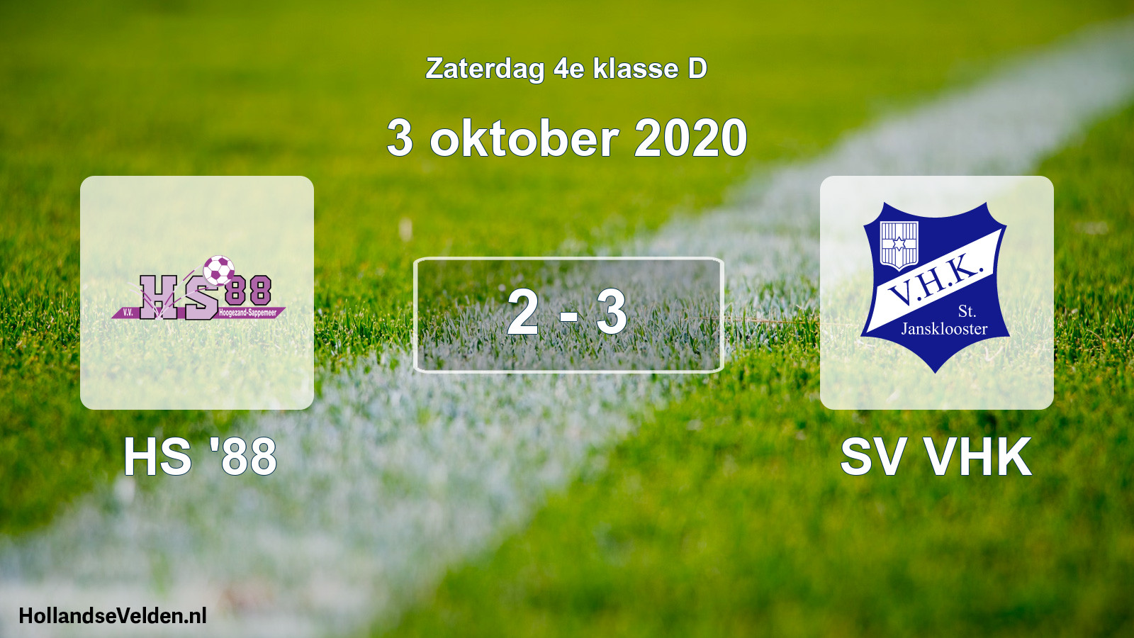 Gespeelde wedstrijd: HS '88 - SV VHK 2 - 3 (3 oktober 2020)