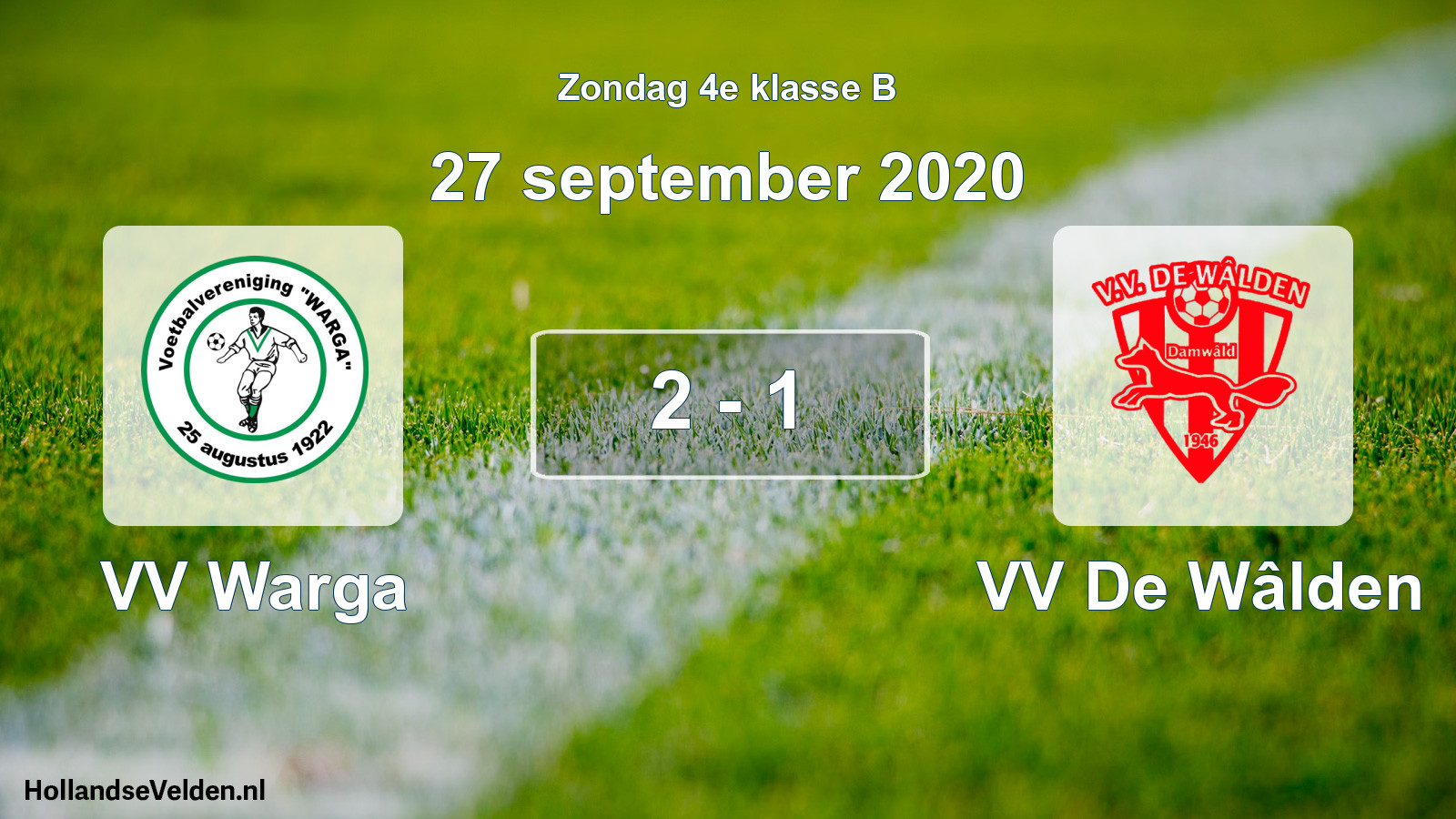 Gespeelde wedstrijd: VV Warga - VV De Wâlden 2 - 1 (27 september 2020)