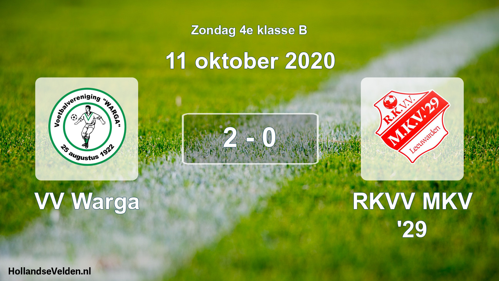 Gespeelde wedstrijd: VV Warga - RKVV MKV '29 2 - 0 (11 oktober 2020)