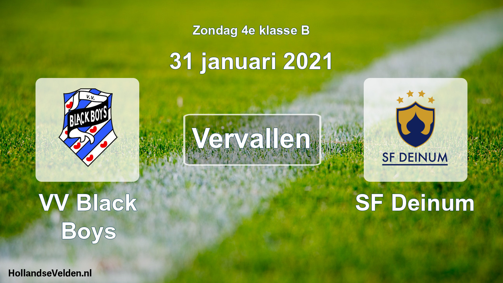 Geplande wedstrijd: VV Black Boys - SF Deinum (31 januari 2021)
