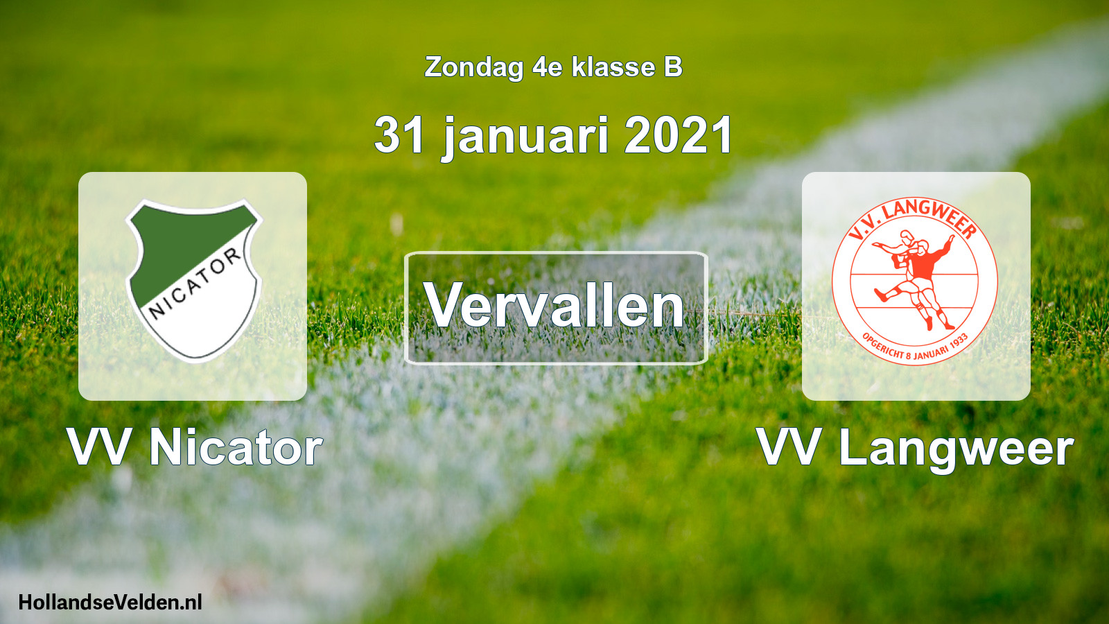 Geplande wedstrijd: VV Nicator - VV Langweer (31 januari 2021)