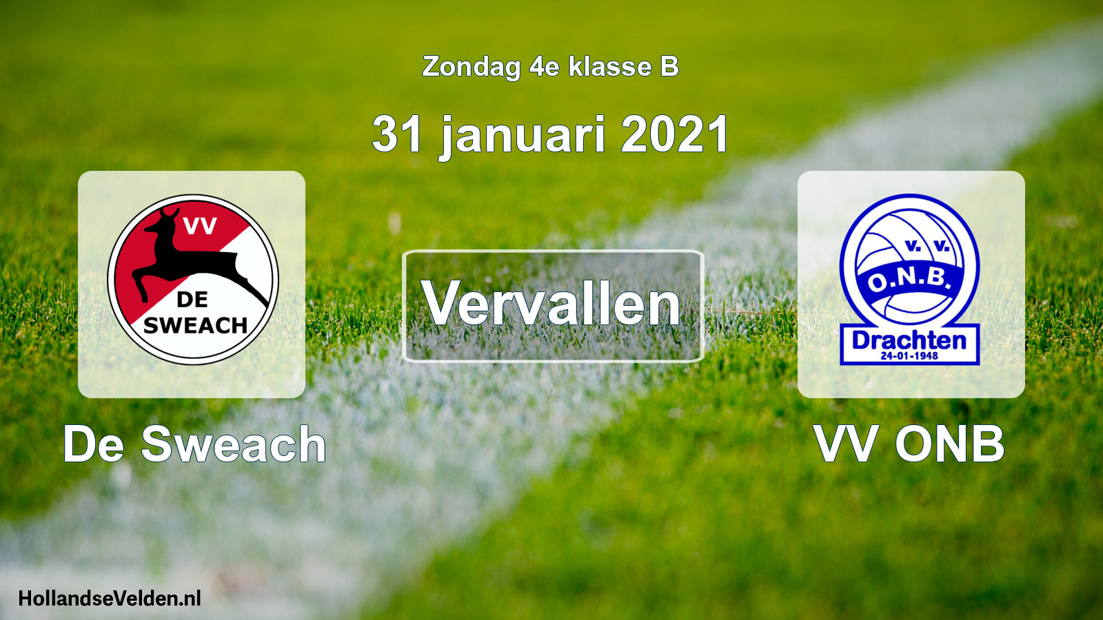 Geplande wedstrijd: De Sweach - VV ONB (31 januari 2021)