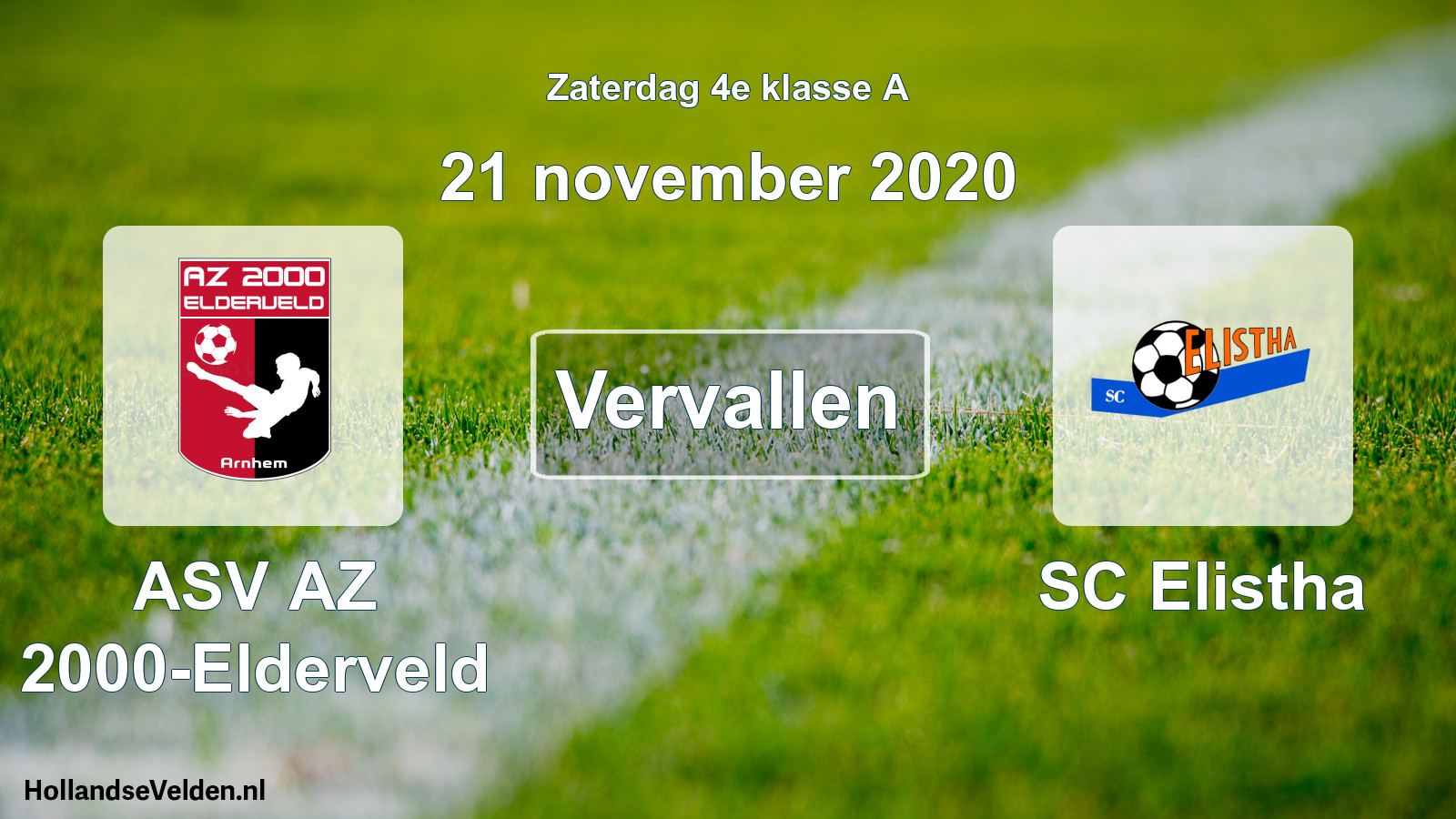Geplande wedstrijd: ASV AZ 2000-Elderveld - SC Elistha (21 november 2020)