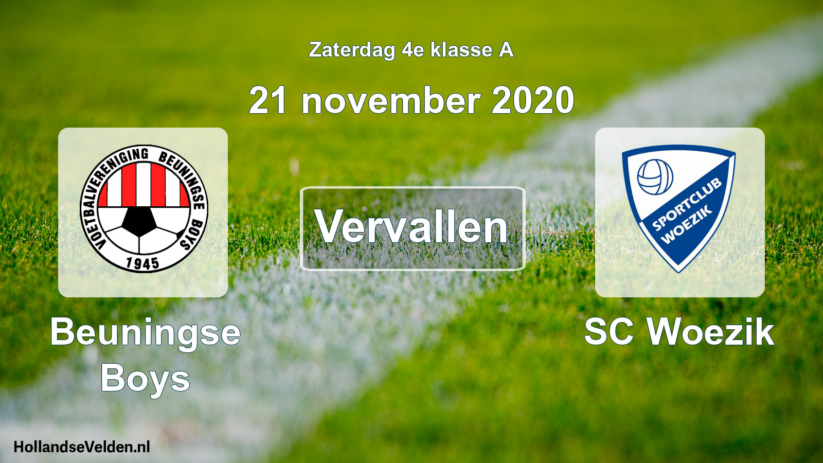 Geplande wedstrijd: Beuningse Boys - SC Woezik (21 november 2020)