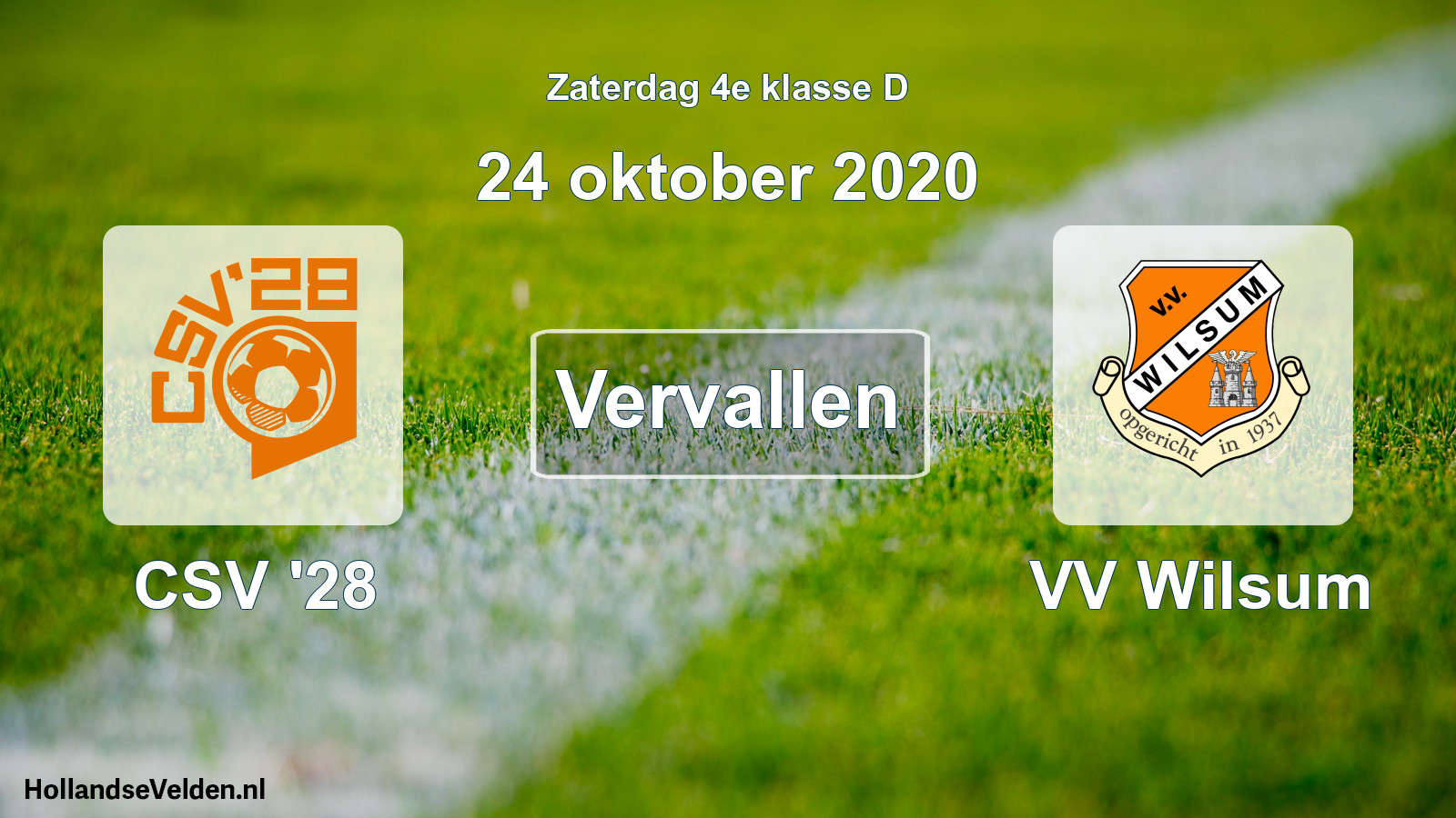 Geplande wedstrijd: CSV '28 - VV Wilsum (24 oktober 2020)