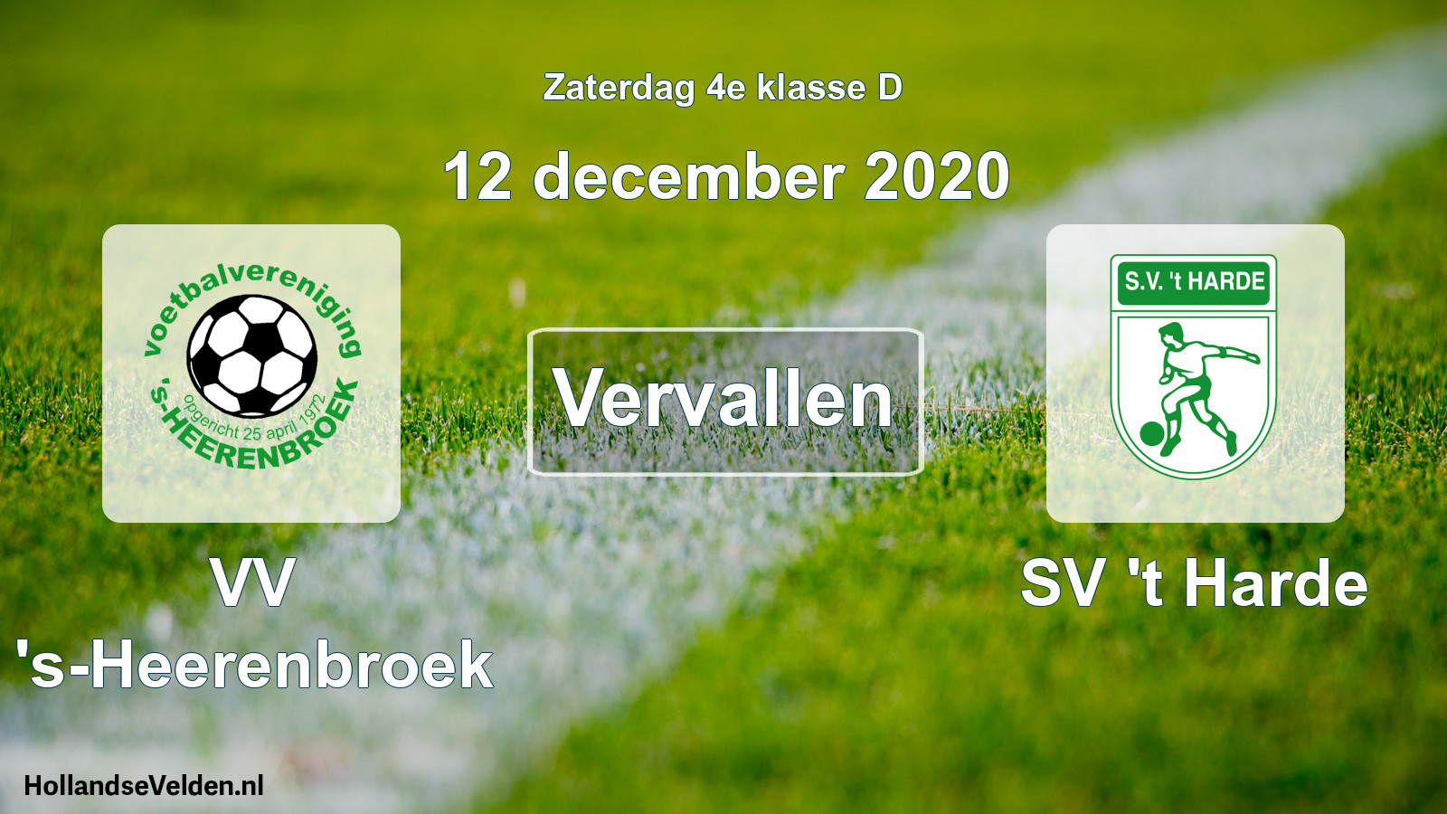 Geplande wedstrijd: VV 's-Heerenbroek - SV 't Harde (12 december 2020)