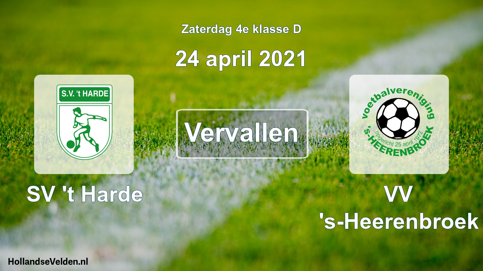 Geplande wedstrijd: SV 't Harde - VV 's-Heerenbroek (24 april 2021)