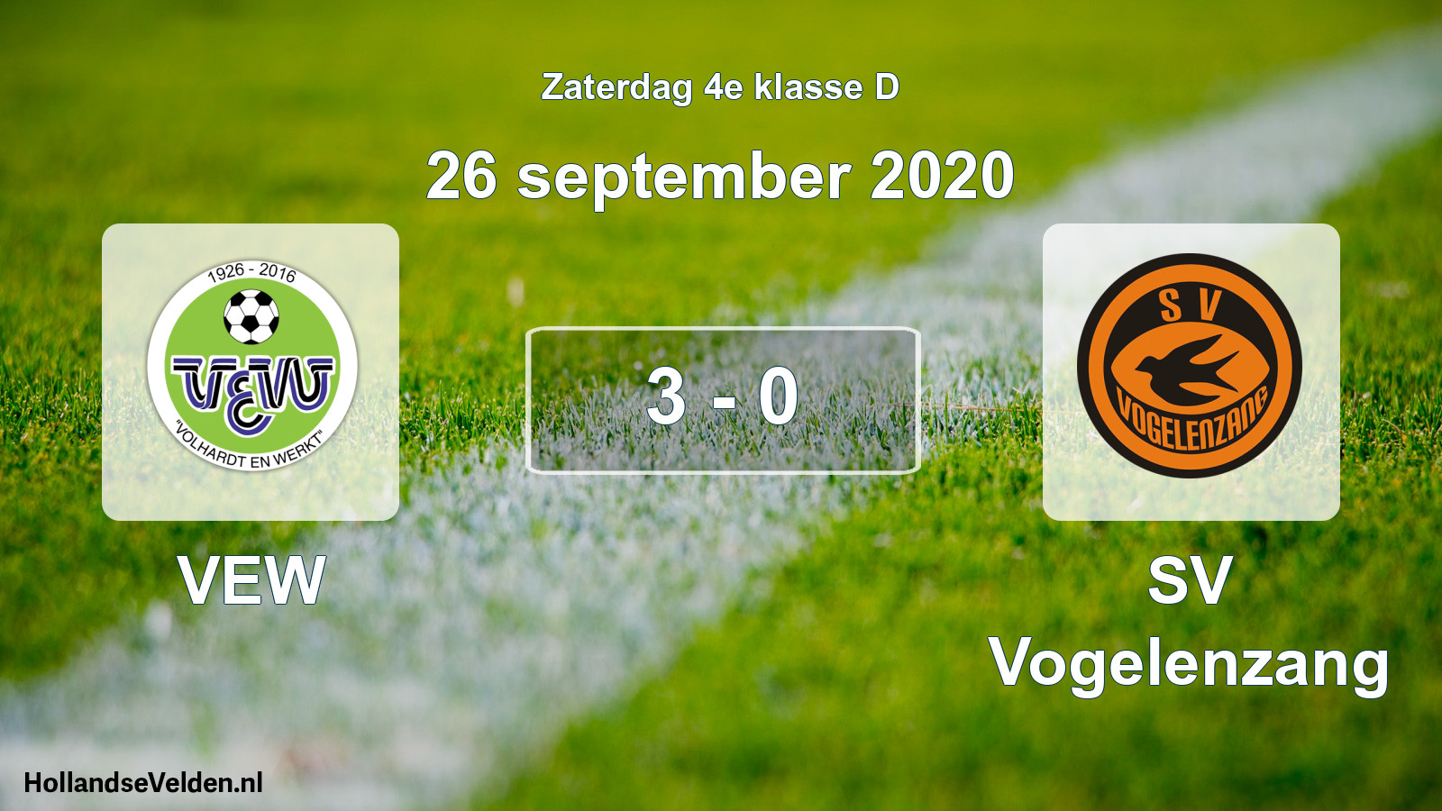 Gespeelde wedstrijd: VEW - SV Vogelenzang 3 - 0 (26 september 2020)