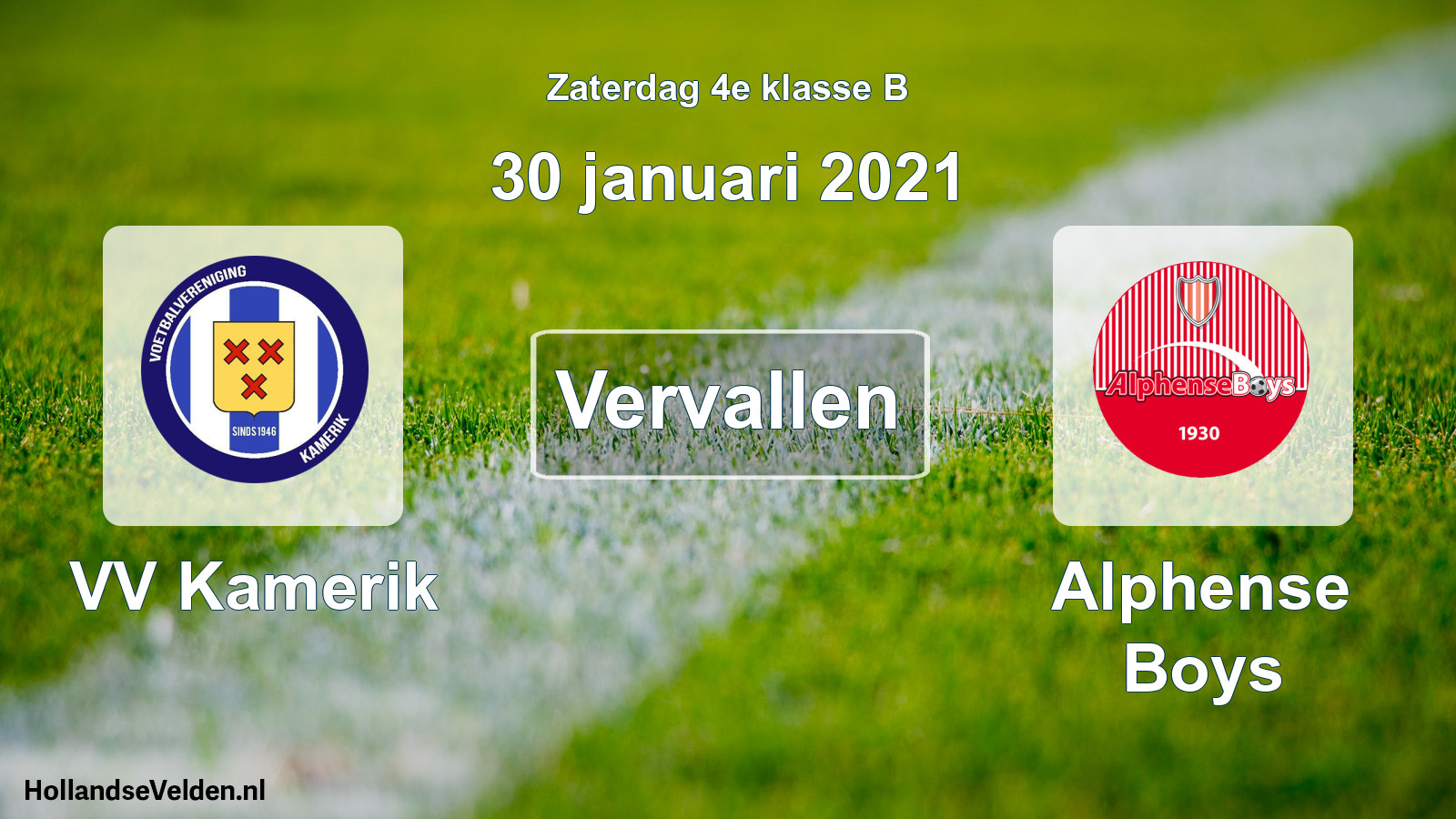 Geplande wedstrijd: VV Kamerik - Alphense Boys (30 januari 2021)