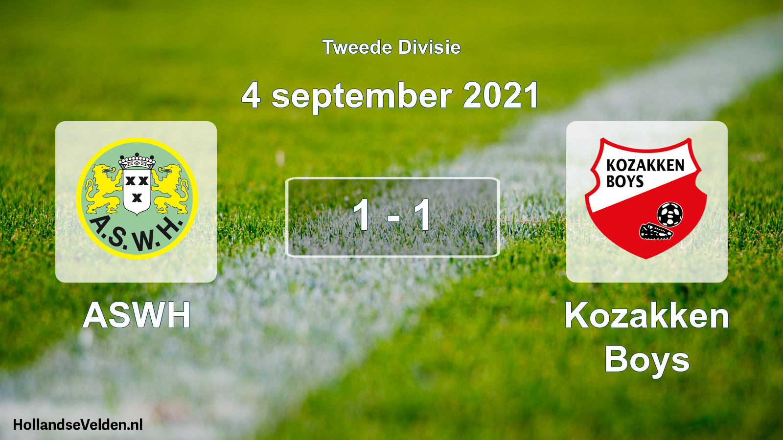 Gespeelde wedstrijd: ASWH - Kozakken Boys 1 - 1 (4 september 2021)