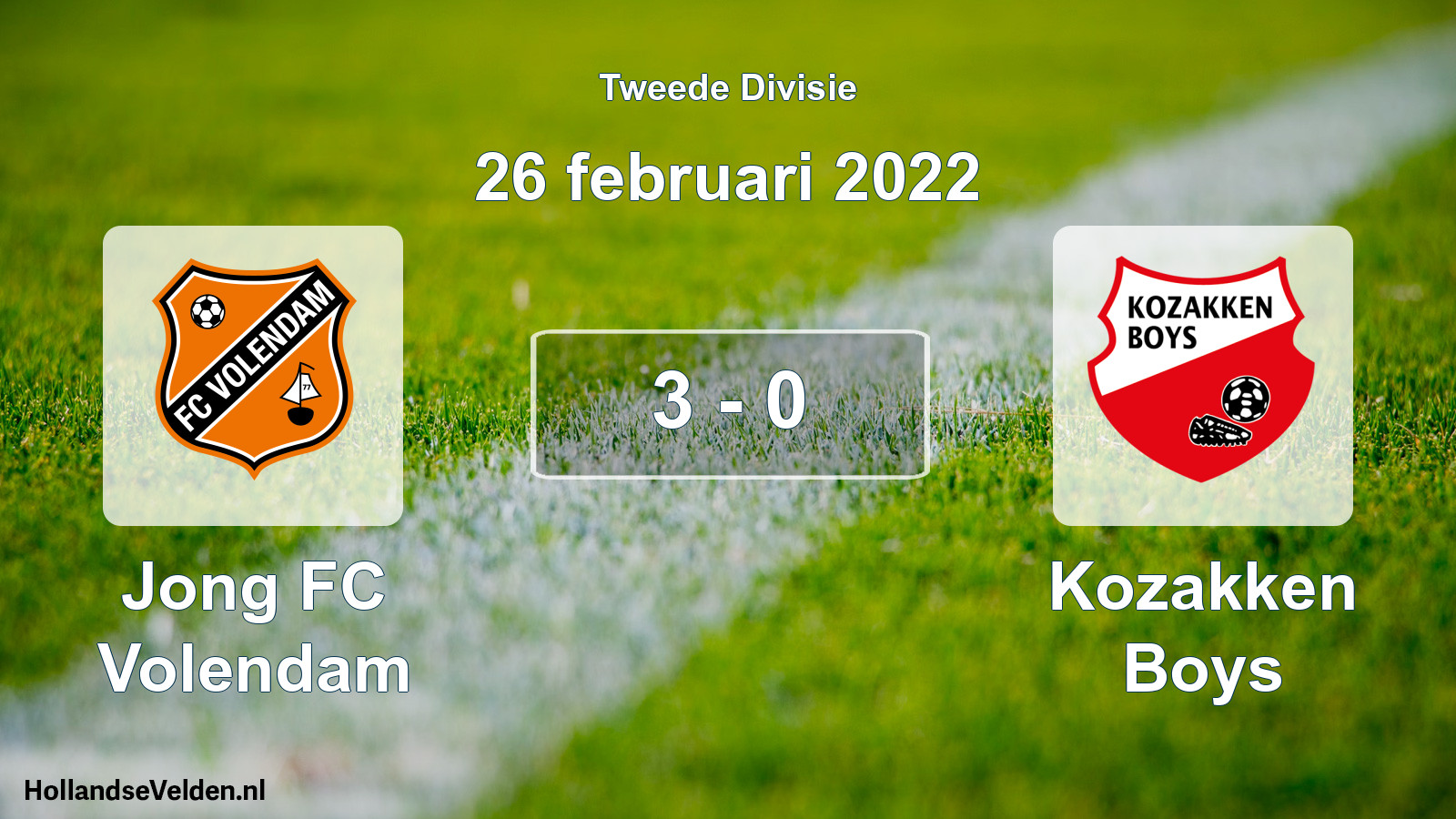 Gespeelde wedstrijd: Jong FC Volendam - Kozakken Boys 3 - 0 (26 februari 2022)