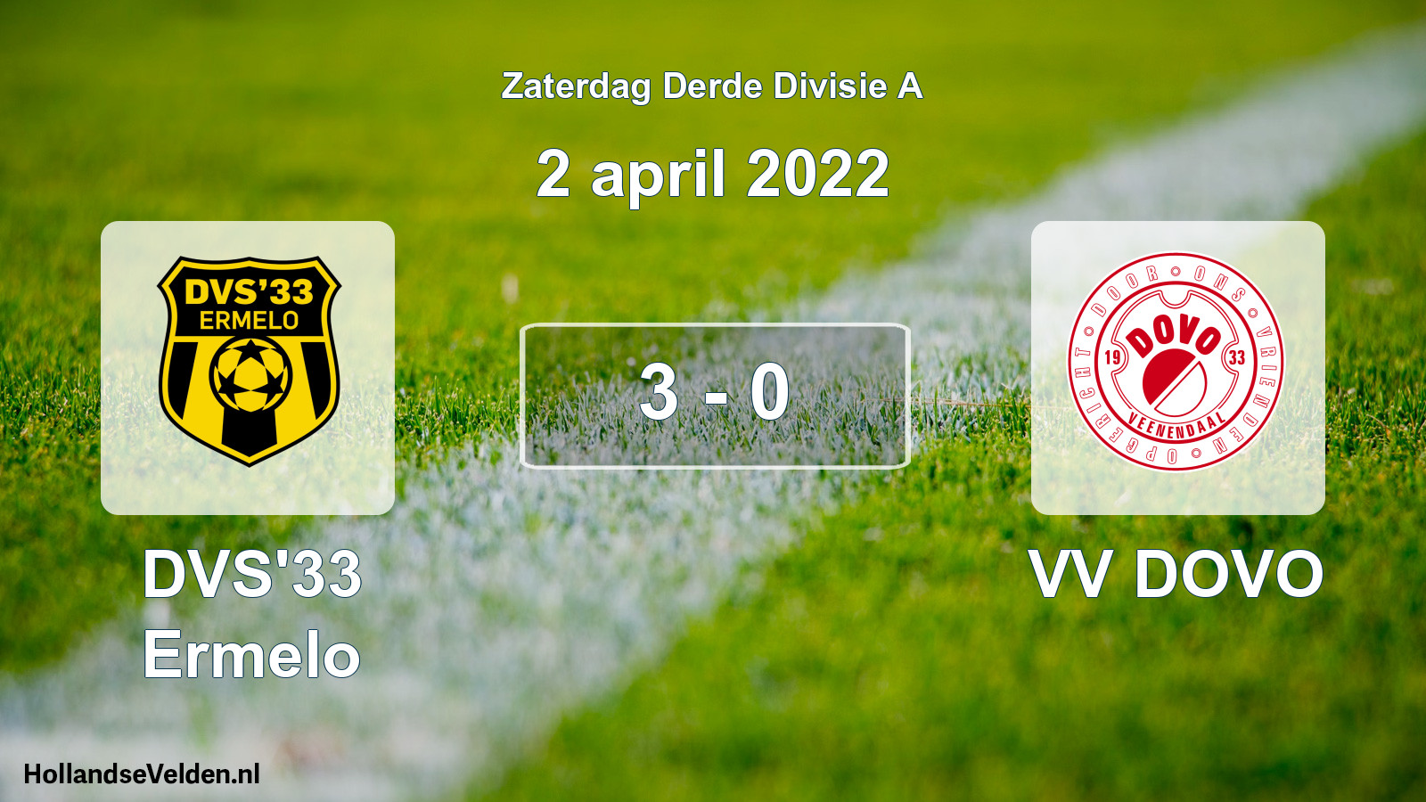 Gespeelde wedstrijd: DVS'33 Ermelo - VV DOVO 3 - 0 (2 april 2022)