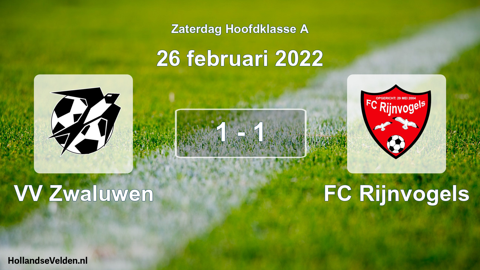 Gespeelde wedstrijd: VV Zwaluwen - FC Rijnvogels 1 - 1 (26 februari 2022)