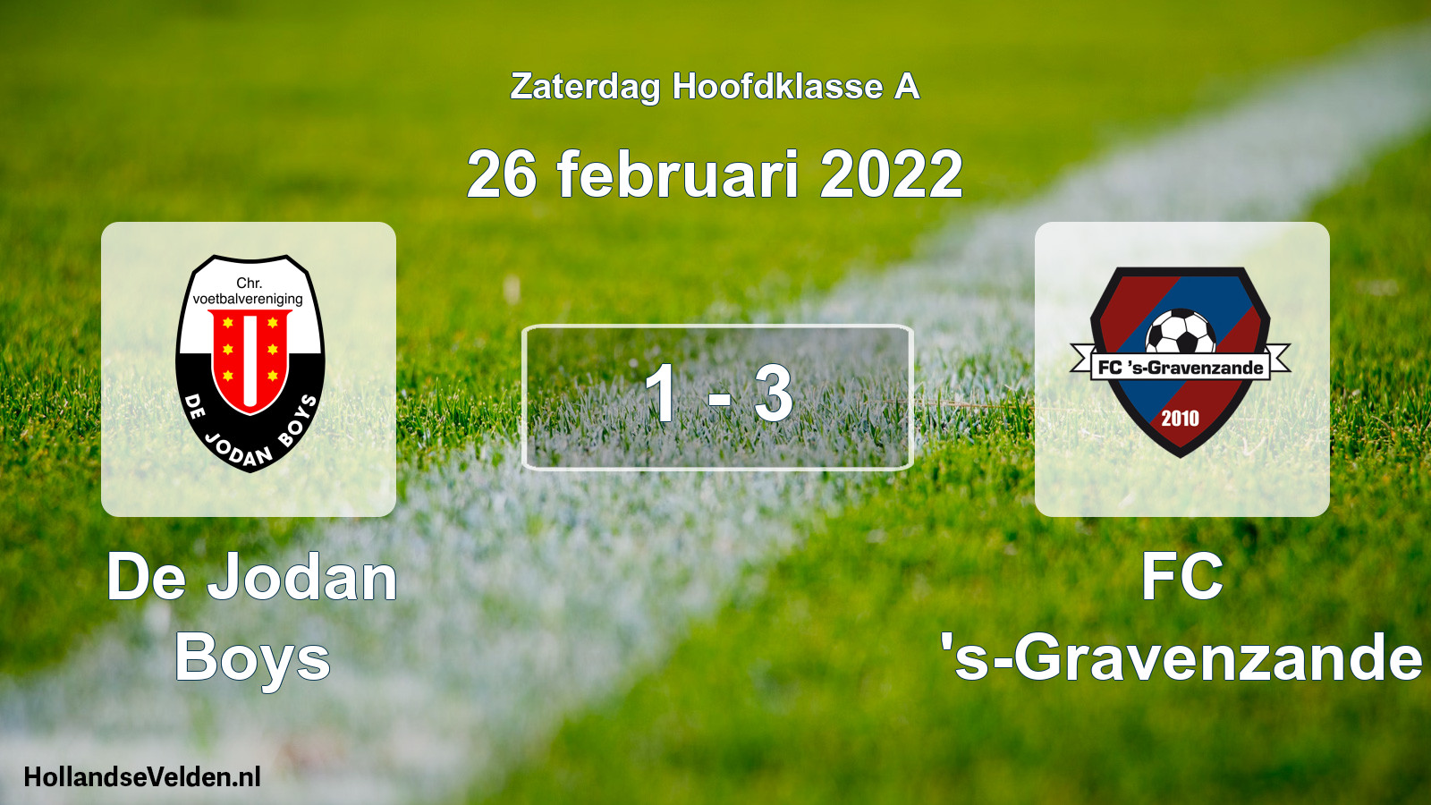 Gespeelde wedstrijd: De Jodan Boys - FC 's-Gravenzande 1 - 3 (26 februari 2022)
