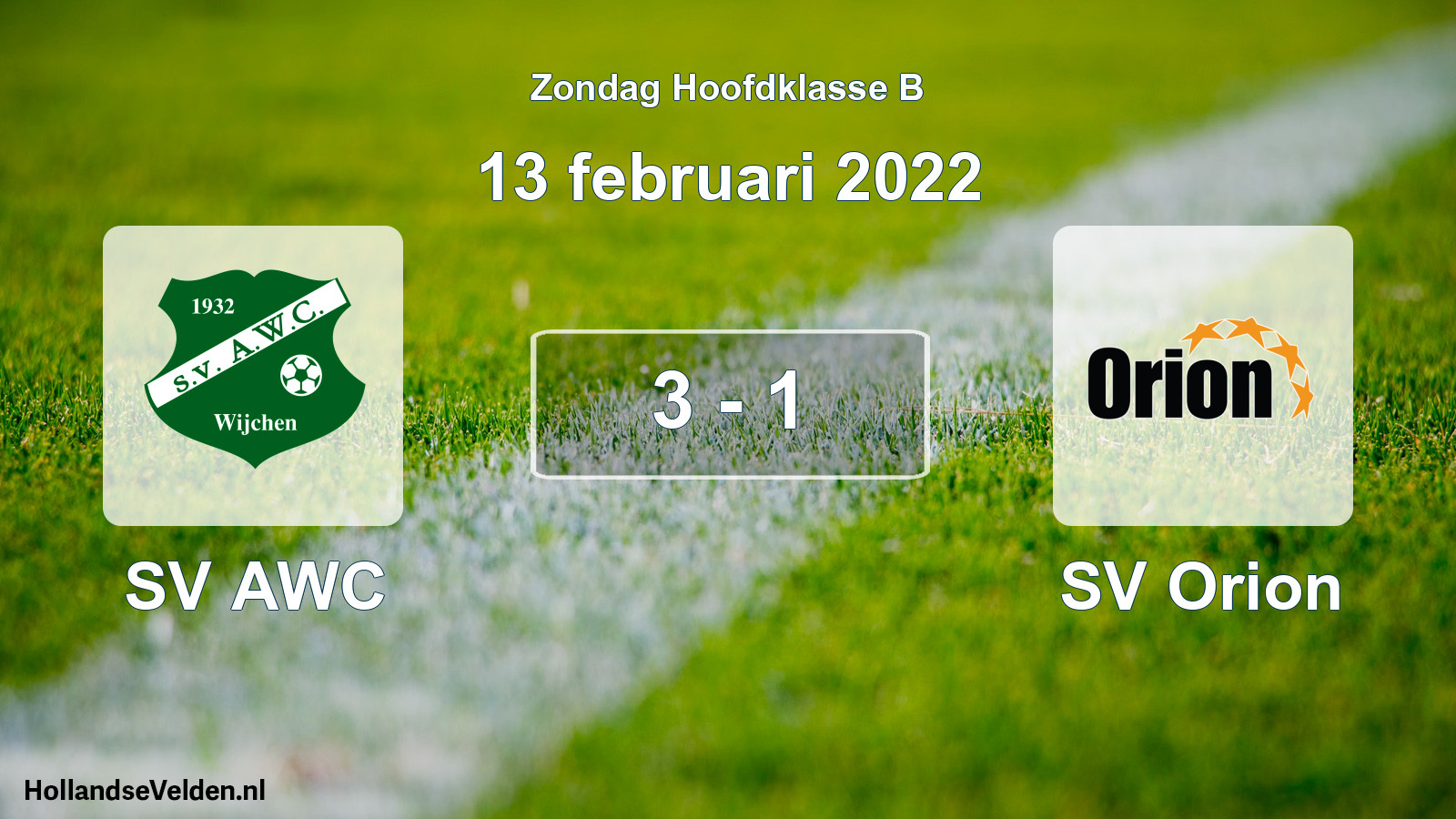 Gespeelde wedstrijd: SV AWC - SV Orion 3 - 1 (13 februari 2022)