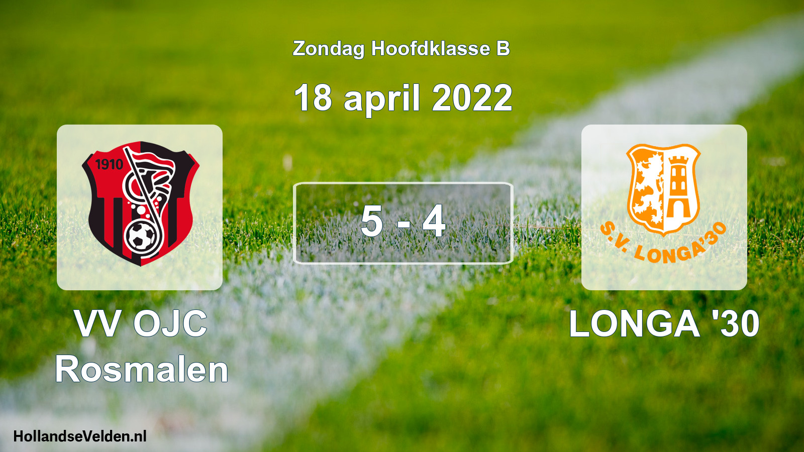 Gespeelde wedstrijd: VV OJC Rosmalen - LONGA '30 5 - 4 (18 april 2022)