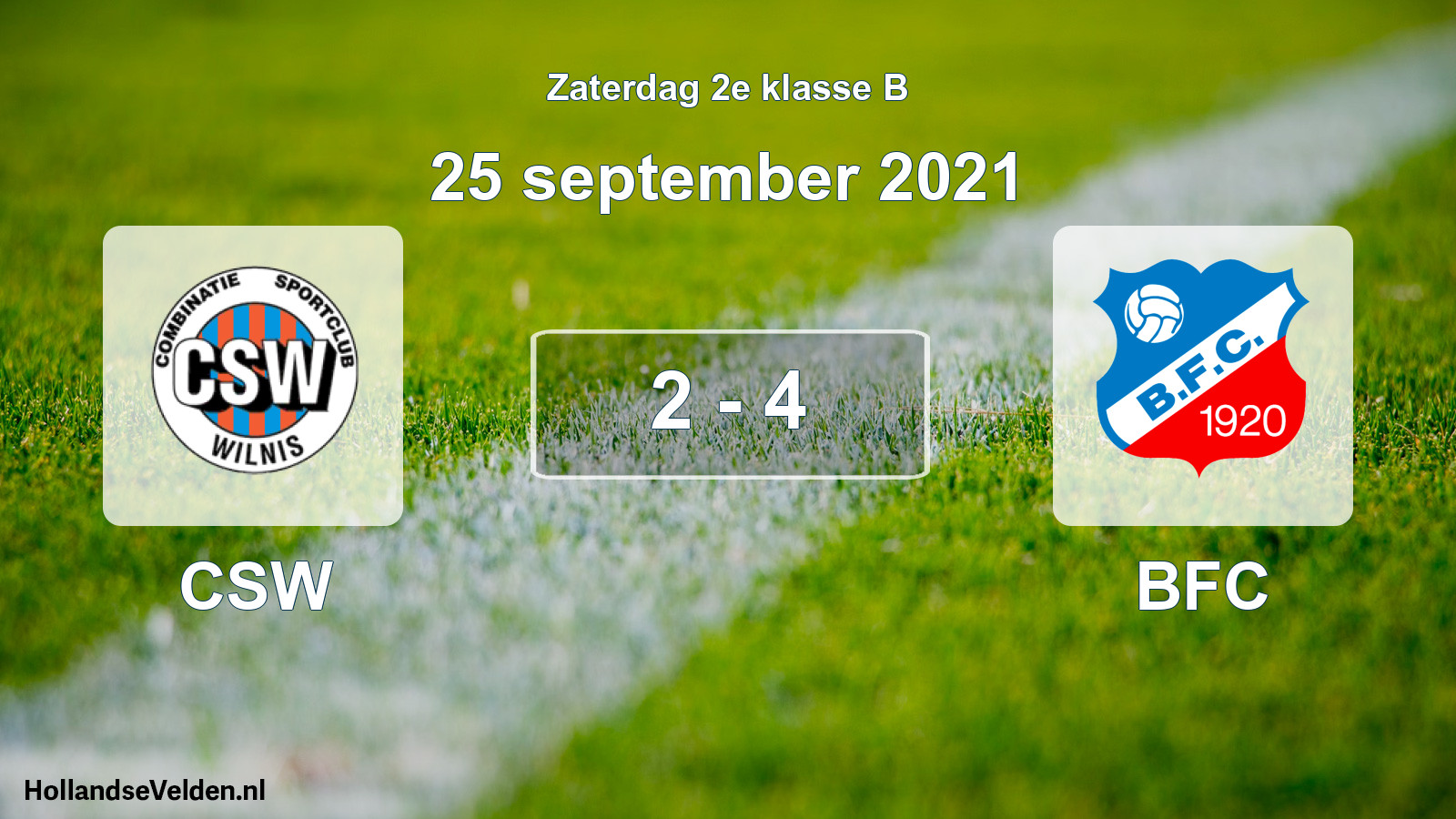 Gespeelde wedstrijd: CSW - BFC 2 - 4 (25 september 2021)