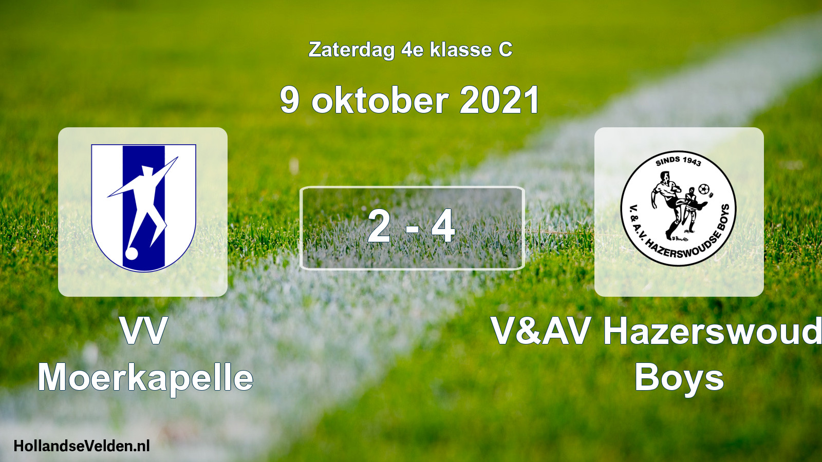 Gespeelde wedstrijd: VV Moerkapelle - V&AV Hazerswoudse Boys 2 - 4 (9 oktober 2021)