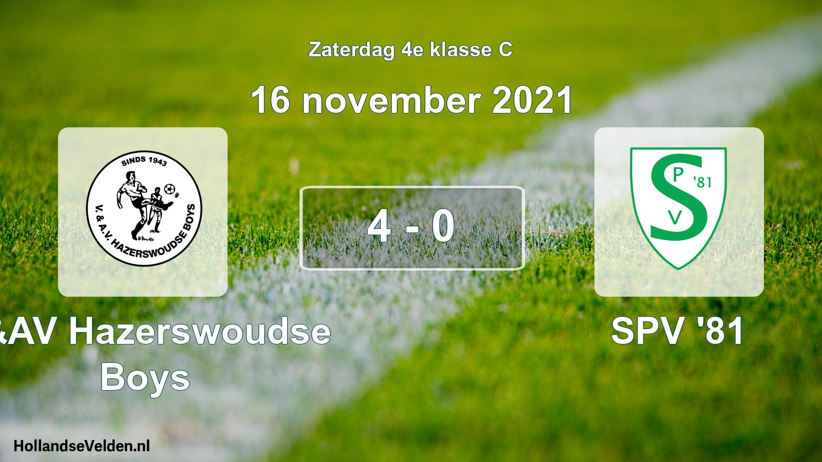 Gespeelde wedstrijd: V&AV Hazerswoudse Boys - SPV '81 4 - 0 (16 november 2021)