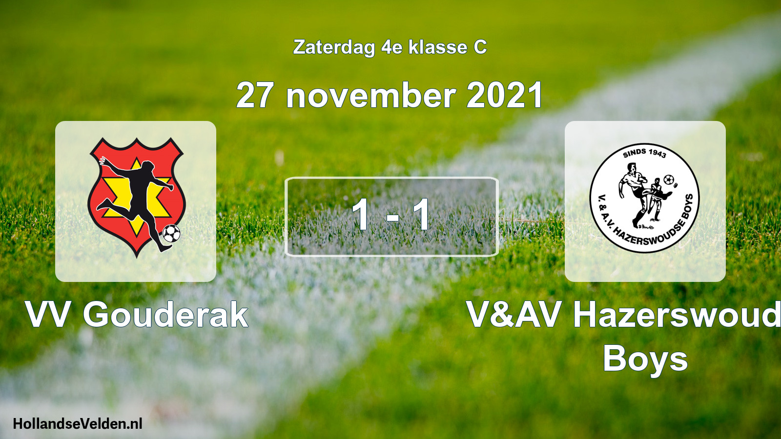 Gespeelde wedstrijd: VV Gouderak - V&AV Hazerswoudse Boys 1 - 1 (27 november 2021)