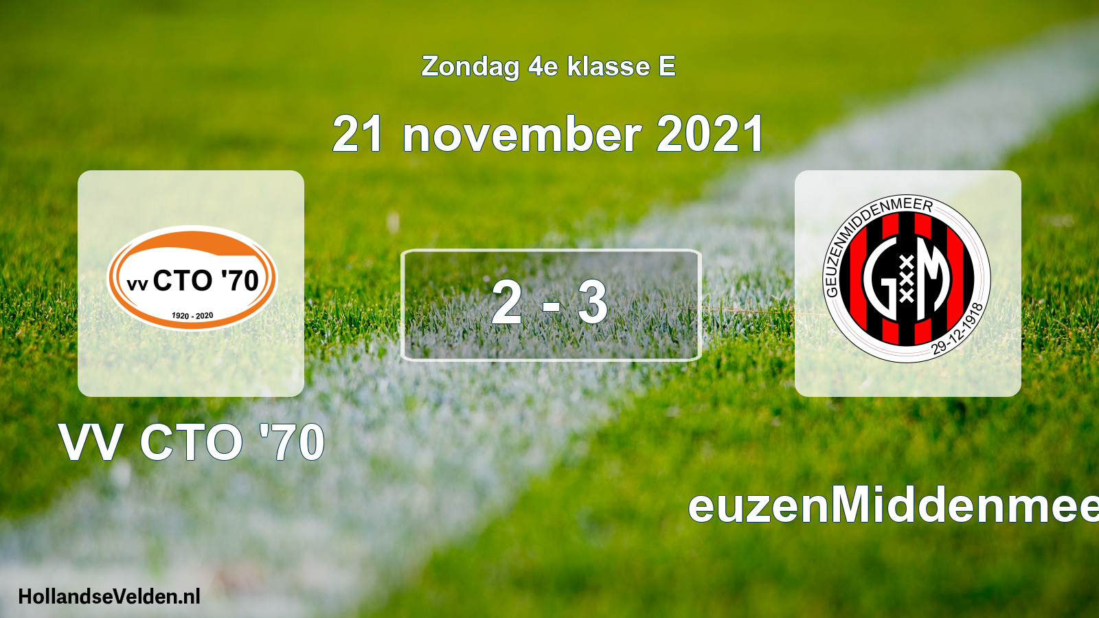 Gespeelde wedstrijd: VV CTO '70 - GeuzenMiddenmeer 2 - 3 (21 november 2021)