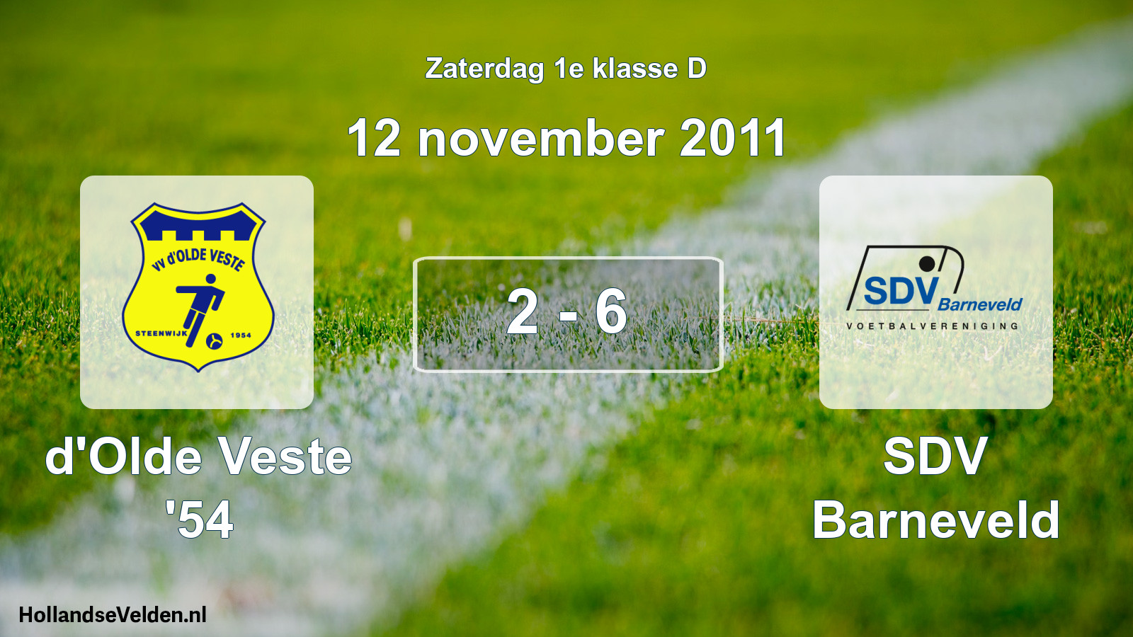 Gespeelde wedstrijd: d'Olde Veste '54 - SDV Barneveld 2 - 6 (12 november 2011)