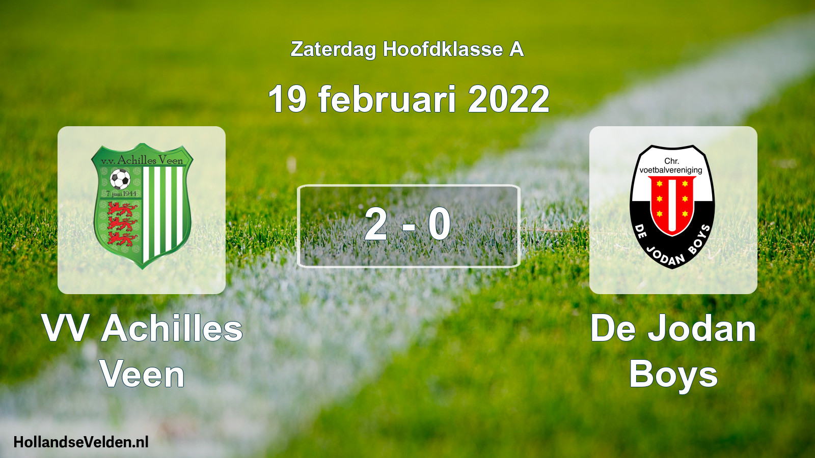 Gespeelde wedstrijd: VV Achilles Veen - De Jodan Boys 2 - 0 (19 februari 2022)