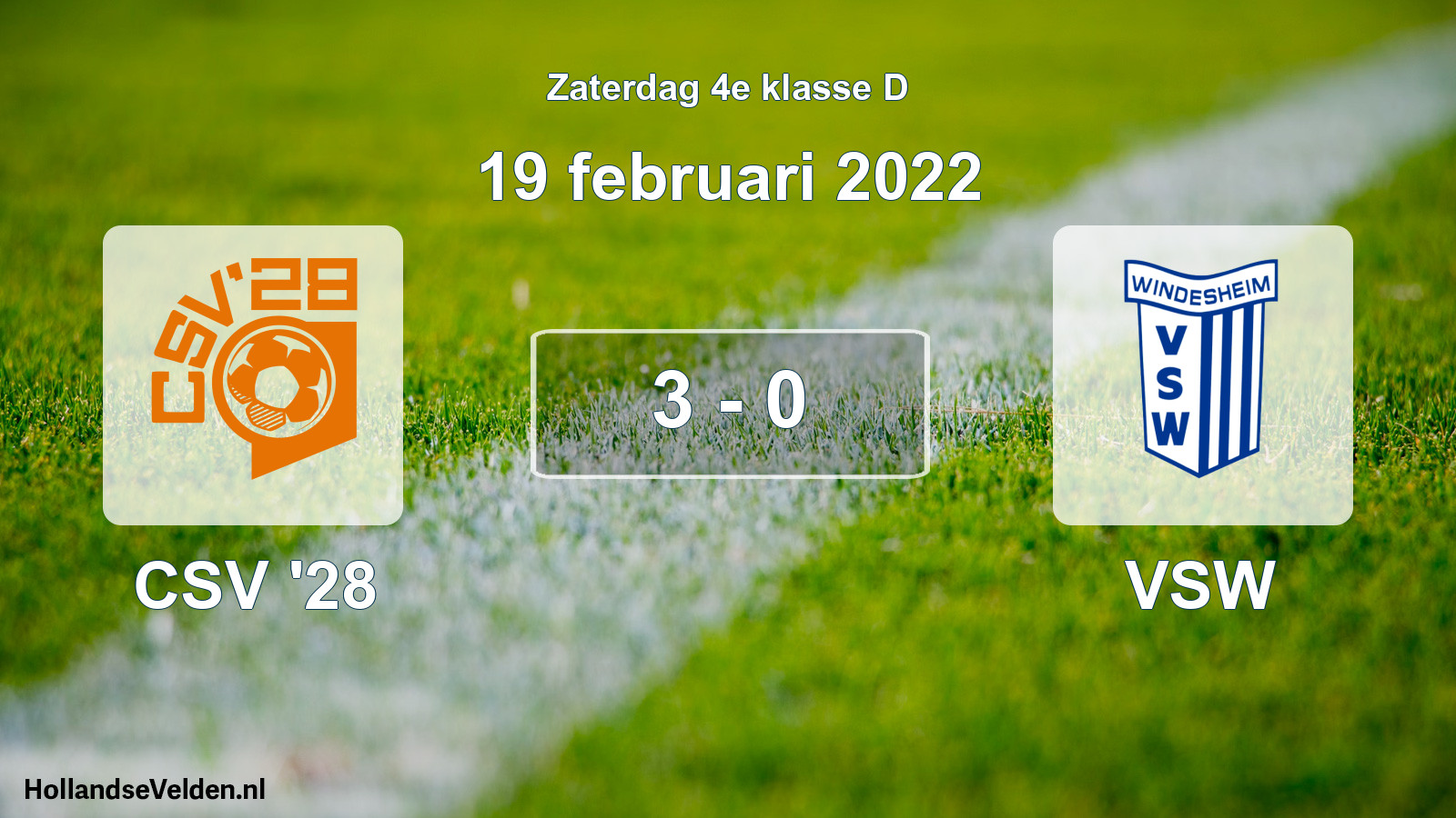 Gespeelde wedstrijd: CSV '28 - VSW 3 - 0 (19 februari 2022)
