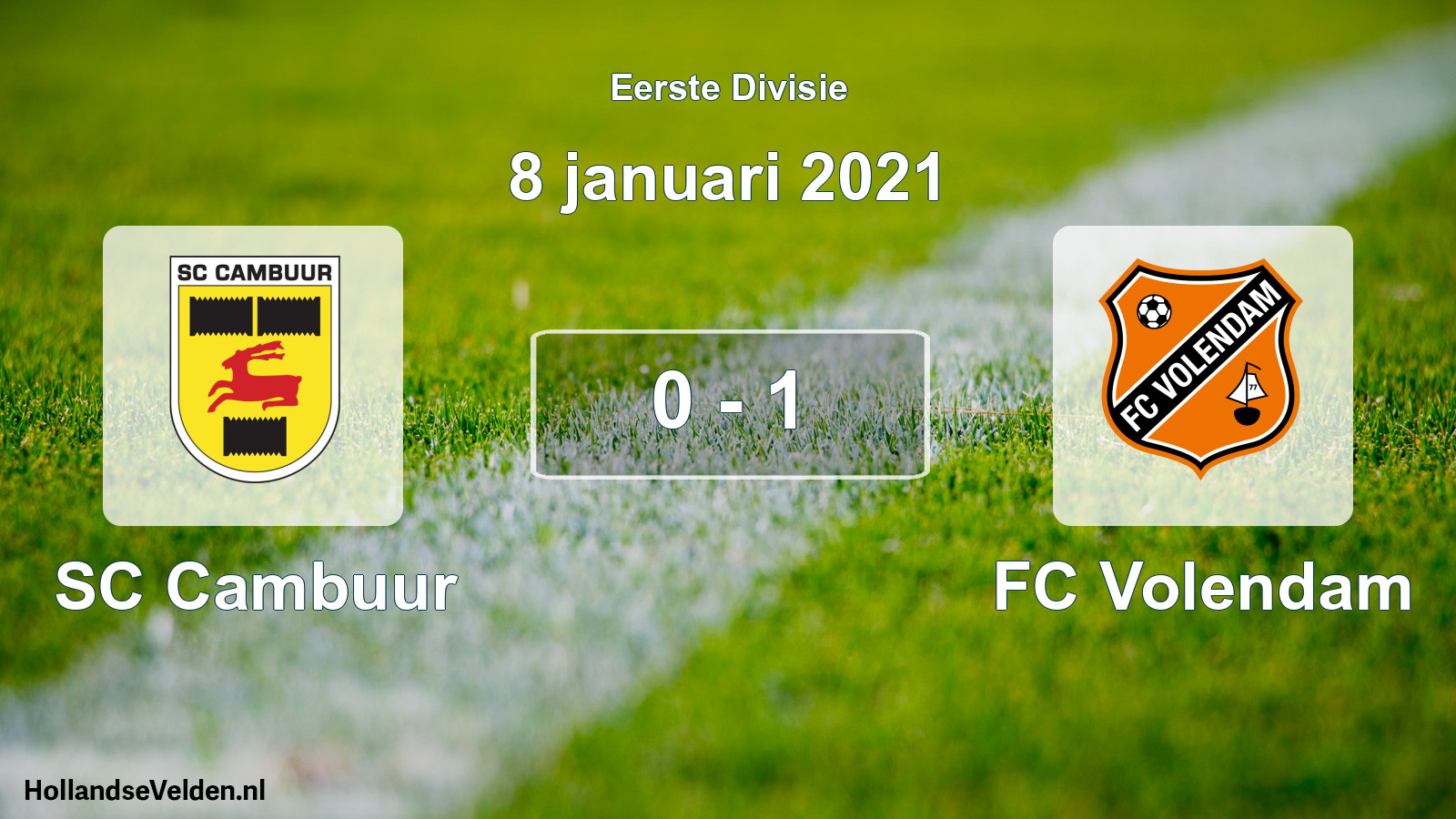 Gespeelde wedstrijd: Cambuur Leeuwarden - FC Volendam 0 - 1 (8 januari 2021)