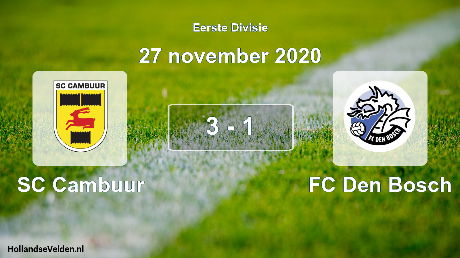 Gespeelde wedstrijd: Cambuur Leeuwarden - FC Den Bosch 3 - 1 (27 november 2020)