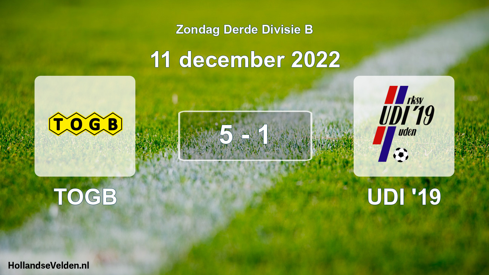 Gespeelde wedstrijd: TOGB - UDI '19 5 - 1 (11 december 2022)