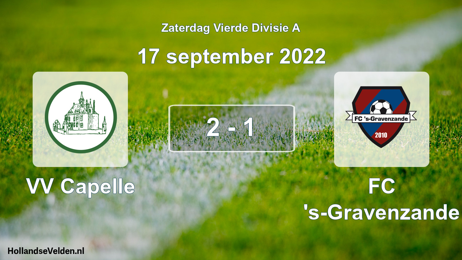 Gespeelde wedstrijd: VV Capelle - FC 's-Gravenzande 2 - 1 (17 september 2022)