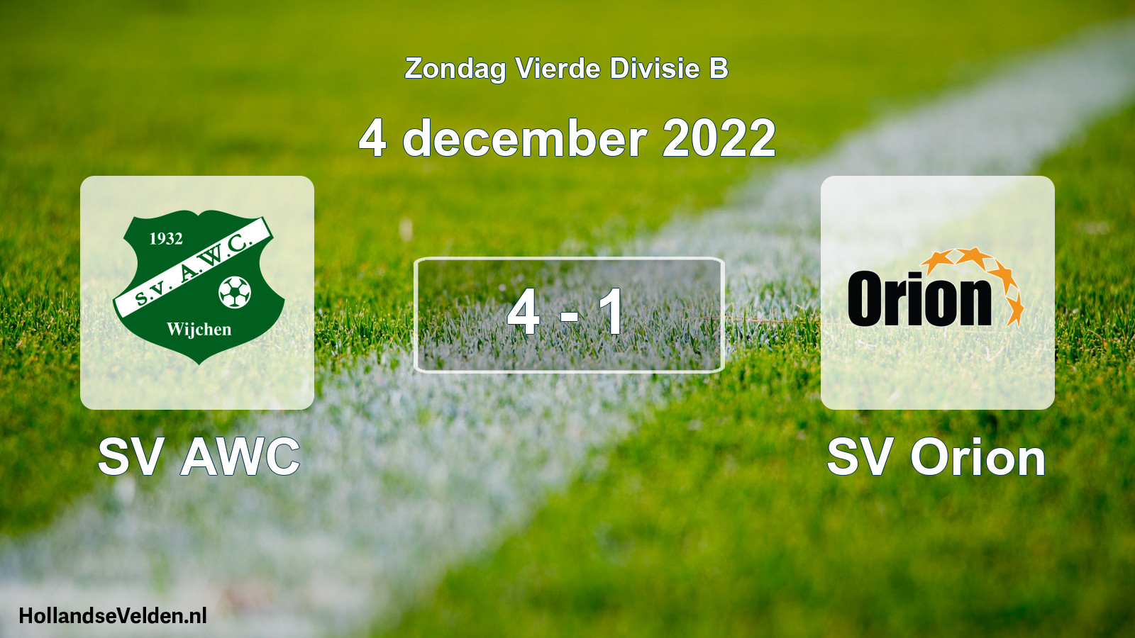 Gespeelde wedstrijd: SV AWC - SV Orion 4 - 1 (4 december 2022)