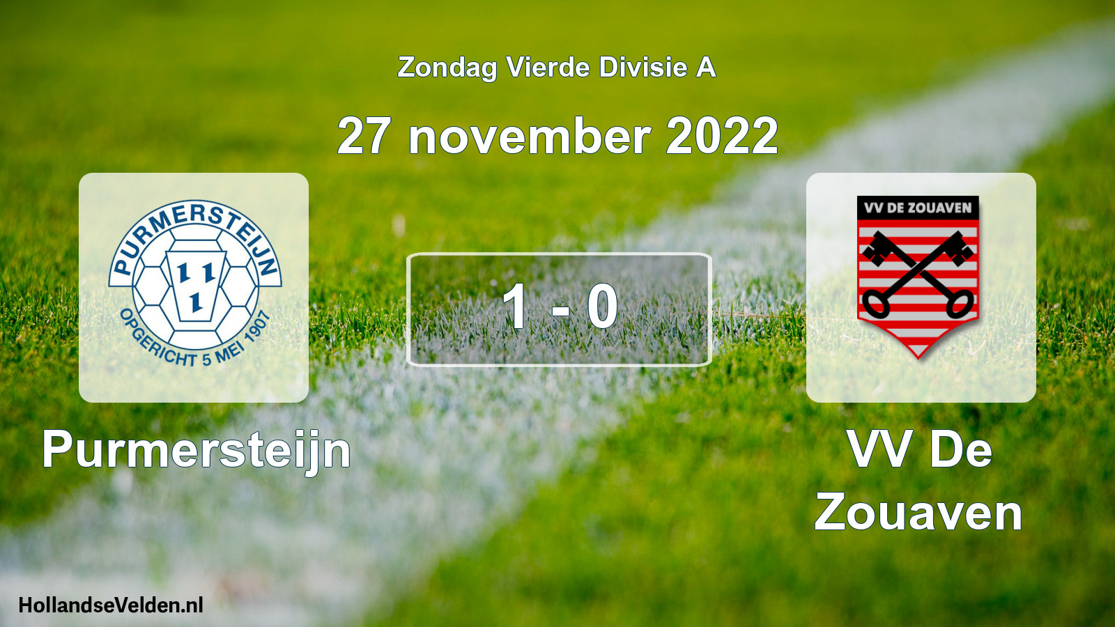 Gespeelde wedstrijd: Purmersteijn - VV De Zouaven 1 - 0 (27 november 2022)