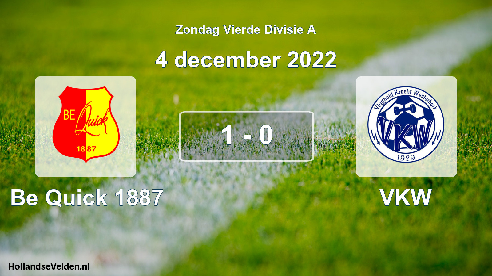 Gespeelde wedstrijd: Be Quick 1887 - VKW 1 - 0 (4 december 2022)