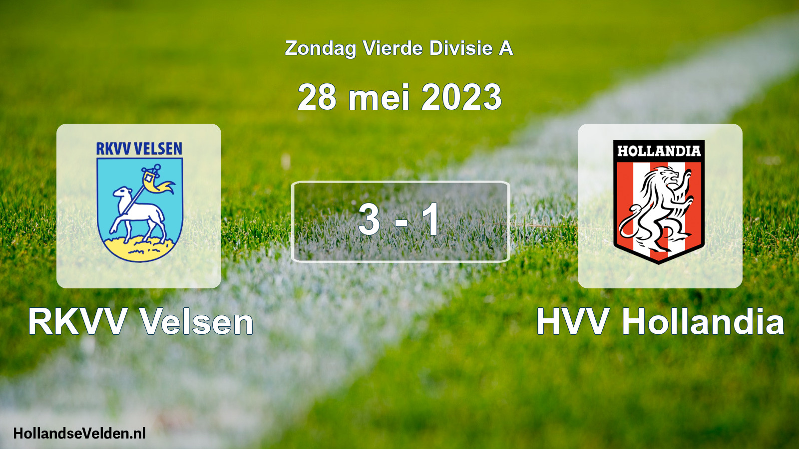 Gespeelde wedstrijd: RKVV Velsen - HVV Hollandia 3 - 1 (28 mei 2023)