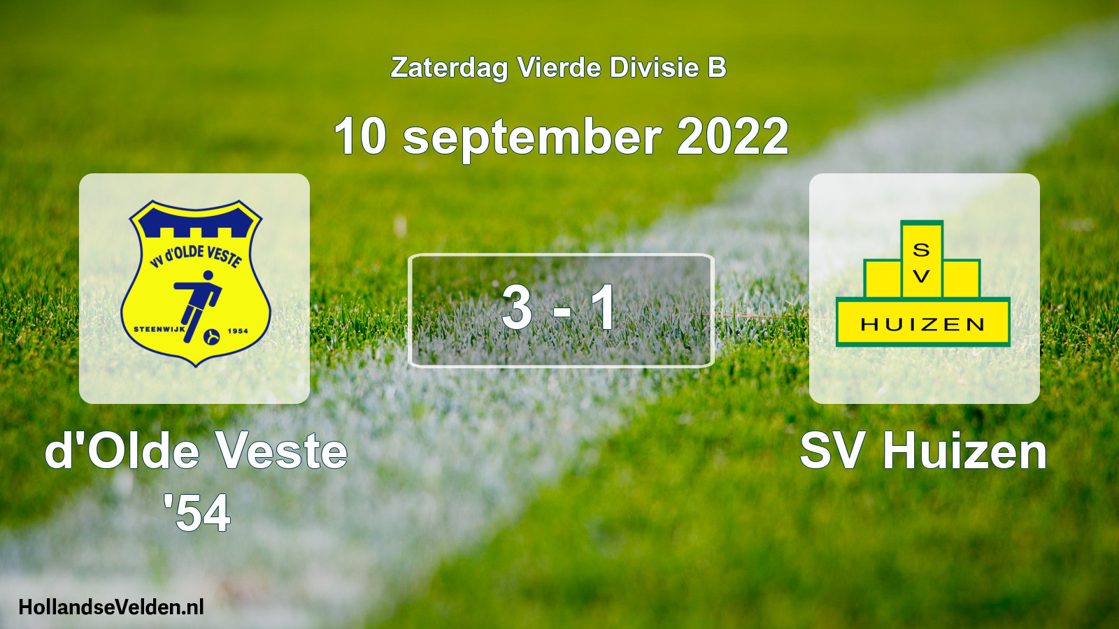 Gespeelde wedstrijd: d'Olde Veste '54 - SV Huizen 3 - 1 (10 september 2022)