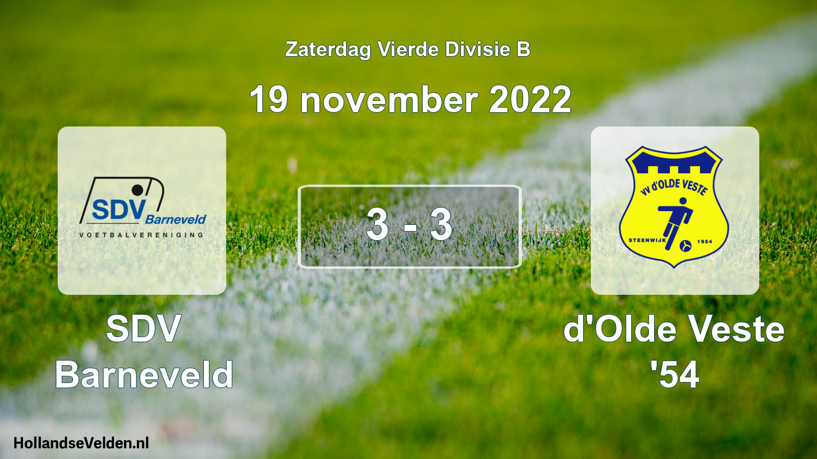 Gespeelde wedstrijd: SDV Barneveld - d'Olde Veste '54 3 - 3 (19 november 2022)