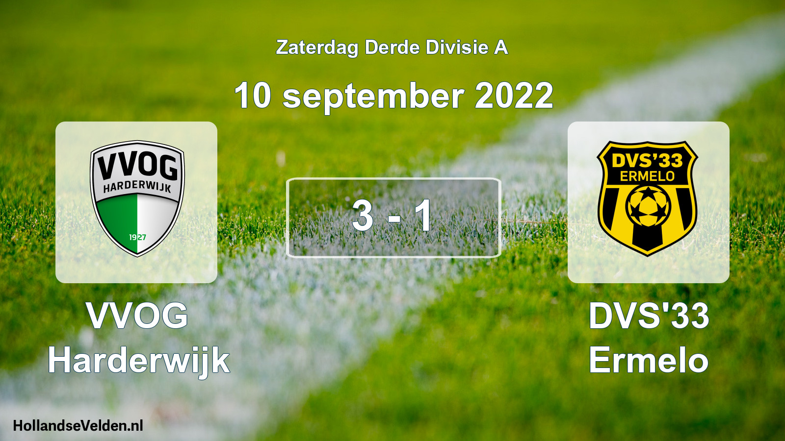 Gespeelde wedstrijd: VVOG Harderwijk - DVS'33 Ermelo 3 - 1 (10 september 2022)